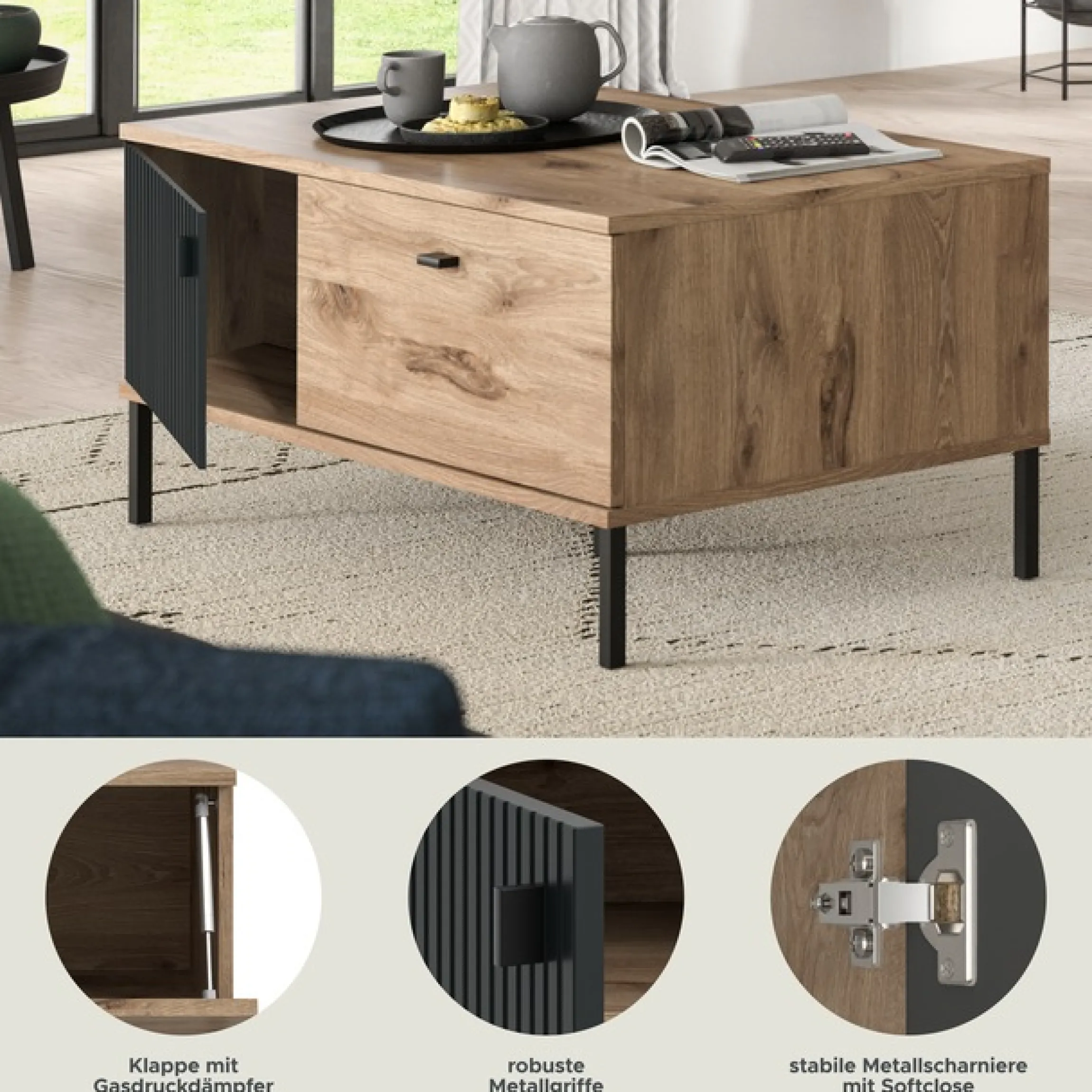 Home affaire Couchtisch »TREVERK, Breite: 100 cm« 1 Stk. tlg. Couchtisch, Wohnzimmertisch, Beistelltisch, Wohnzimmer
