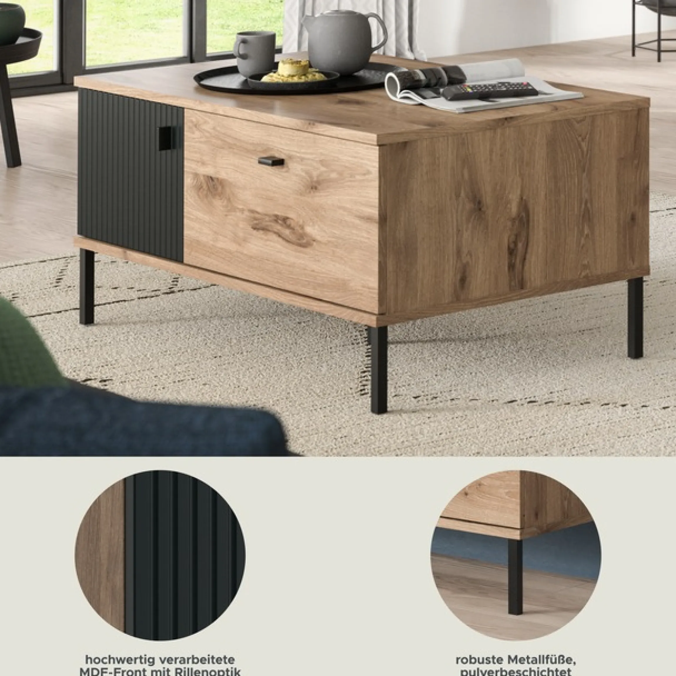 Home affaire Couchtisch »TREVERK, Breite: 100 cm« 1 Stk. tlg. Couchtisch, Wohnzimmertisch, Beistelltisch, Wohnzimmer