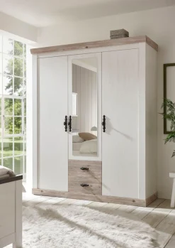 Home affaire Drehtürenschrank »Florenz Landhausschrank,rustikale Metallgriffe mit feinen Verzierungen« Kleiderschrank mit Spiegel Schlafzimmerschrank BESTSELLER Garderobe