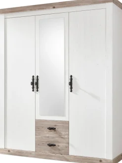 Home affaire Drehtürenschrank »Florenz Landhausschrank,rustikale Metallgriffe mit feinen Verzierungen« Kleiderschrank mit Spiegel Schlafzimmerschrank BESTSELLER Garderobe