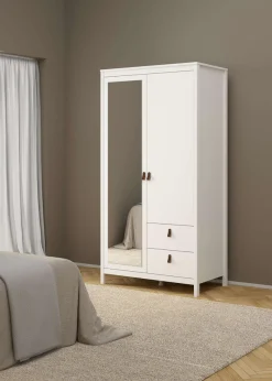Home affaire Drehtürenschrank »Madrid, Schrank, Kleiderschrank« Skandinavisches Design, Wahlweise Leder- oder Metallgriffe, Spiegel