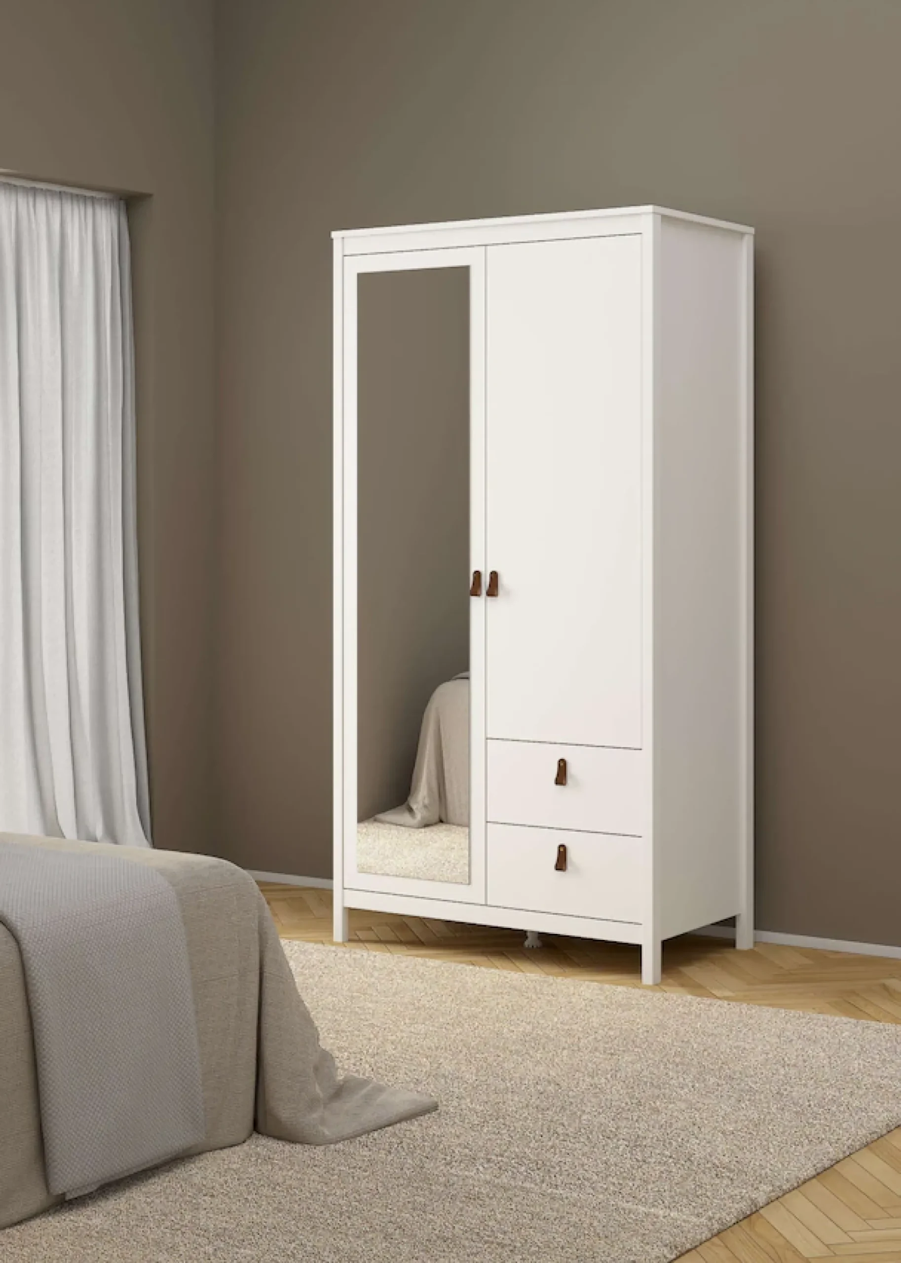 Home affaire Drehtürenschrank »Madrid, Schrank, Kleiderschrank« Skandinavisches Design, Wahlweise Leder- oder Metallgriffe, Spiegel