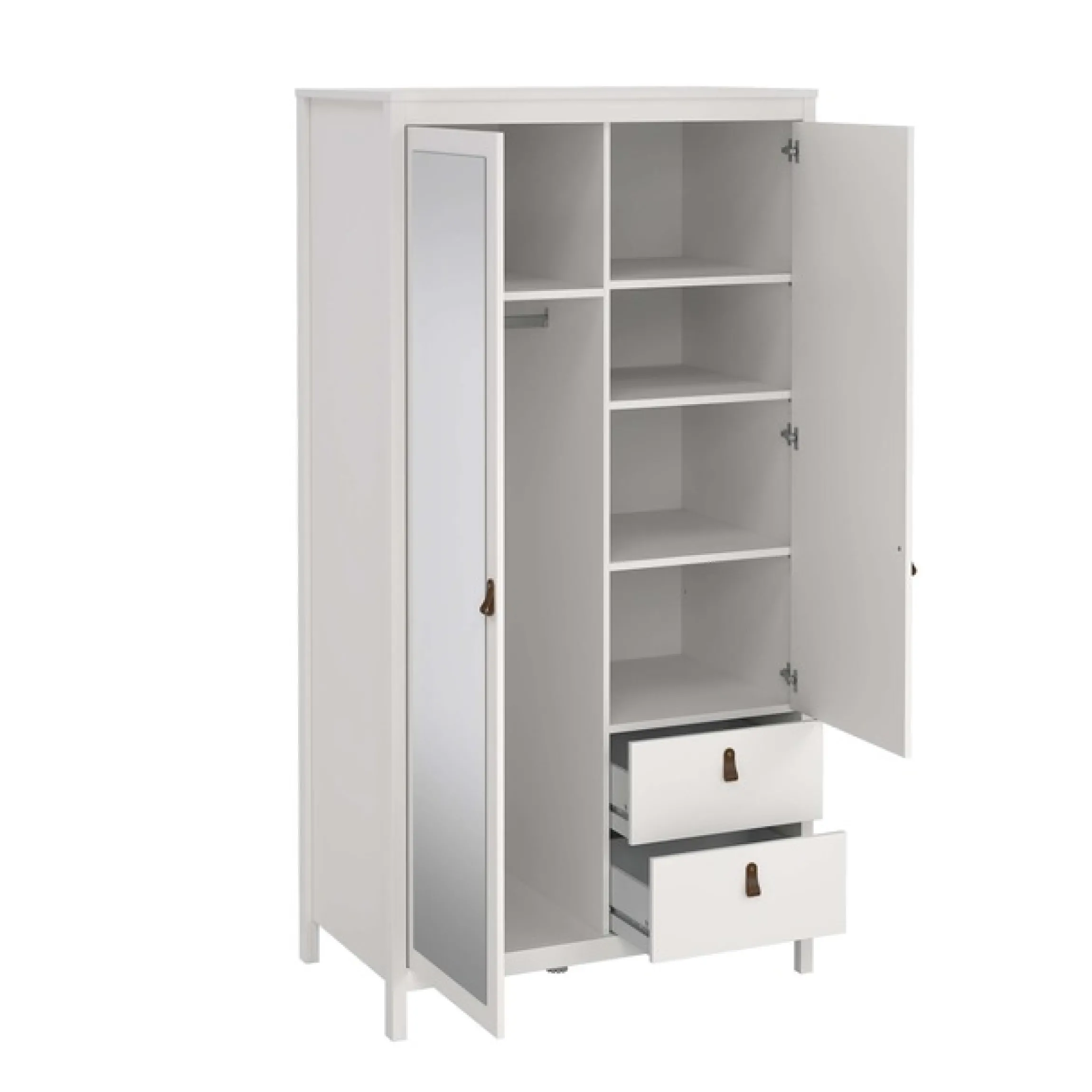Home affaire Drehtürenschrank »Madrid, Schrank, Kleiderschrank« Skandinavisches Design, Wahlweise Leder- oder Metallgriffe, Spiegel