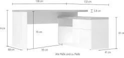 Home affaire Eckschreibtisch »Easy, Computertisch – 38 mm Platte, perfekt fürs Büro & Homeoffice« Breite/Tiefe 138/132 cm, Schubkasten mit Selbsteinzug u. Dämpfung