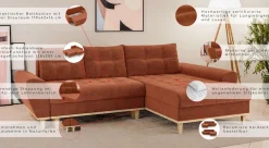Home affaire Ecksofa »Ahrdorf mit Bettfunktion und Bettkasten, Maße: B/H/T 268/86/175 cm« L-Form mit 3 Rückenkissenund moderne gerundete Armlehnen