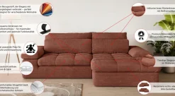 Home affaire Ecksofa »ALVERIE mit Recamiere, moderne Steppung, Maße: B/T/H 274/203/106 cm« L-Form mit Wellenunterfederung, mit 4 Rückenkissen, pflegeleicht Stoff