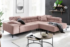 Home affaire Ecksofa »Ancona New, wahlweise motorische Sitztiefenverstellung, auch in Cord« feine Steppung, mit Kopfteilverstellung, 3 Zierkissen,L-Form
