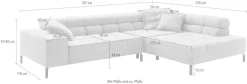 Home affaire Ecksofa »Ancona New, wahlweise motorische Sitztiefenverstellung, auch in Cord« feine Steppung, mit Kopfteilverstellung, 3 Zierkissen,L-Form