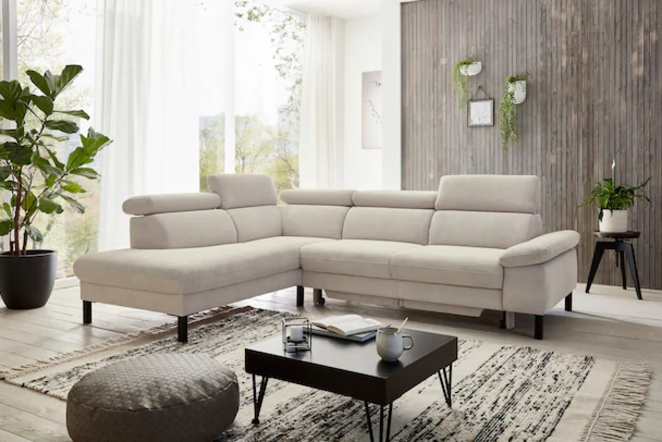 Home affaire Ecksofa »Arnayon mit Querschläfer-Bettfunktion, Schlafsofa, großer Bettkasten« manuelle Kopfteilverstellung, Tonnentaschen-Federkern, Feincord L-Form