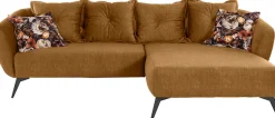 Home affaire Ecksofa »Baggio romantische Polsterecke, bequem,Breite 277 cm, L-Form« Zierkissen inklusive, schwarze Metallfüße