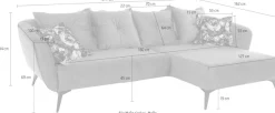 Home affaire Ecksofa »Baggio romantische Polsterecke, bequem,Breite 277 cm, L-Form« Zierkissen inklusive, schwarze Metallfüße