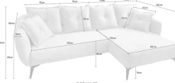 Home affaire Ecksofa »Baggio Stellmaße 277/162 cm, modern & elegant, hoher Fuß« L-Form, schwarze Metallfüße