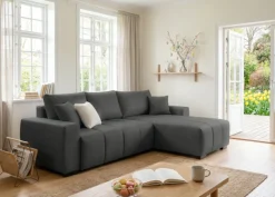 Home affaire Ecksofa »Bello L-Form, B: 256 cm« Schlaffunktion, Bettkasten & 2 Zierkissen, Federkern