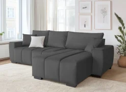 Home affaire Ecksofa »Bello L-Form, B: 256 cm« Schlaffunktion, Bettkasten & 2 Zierkissen, Federkern
