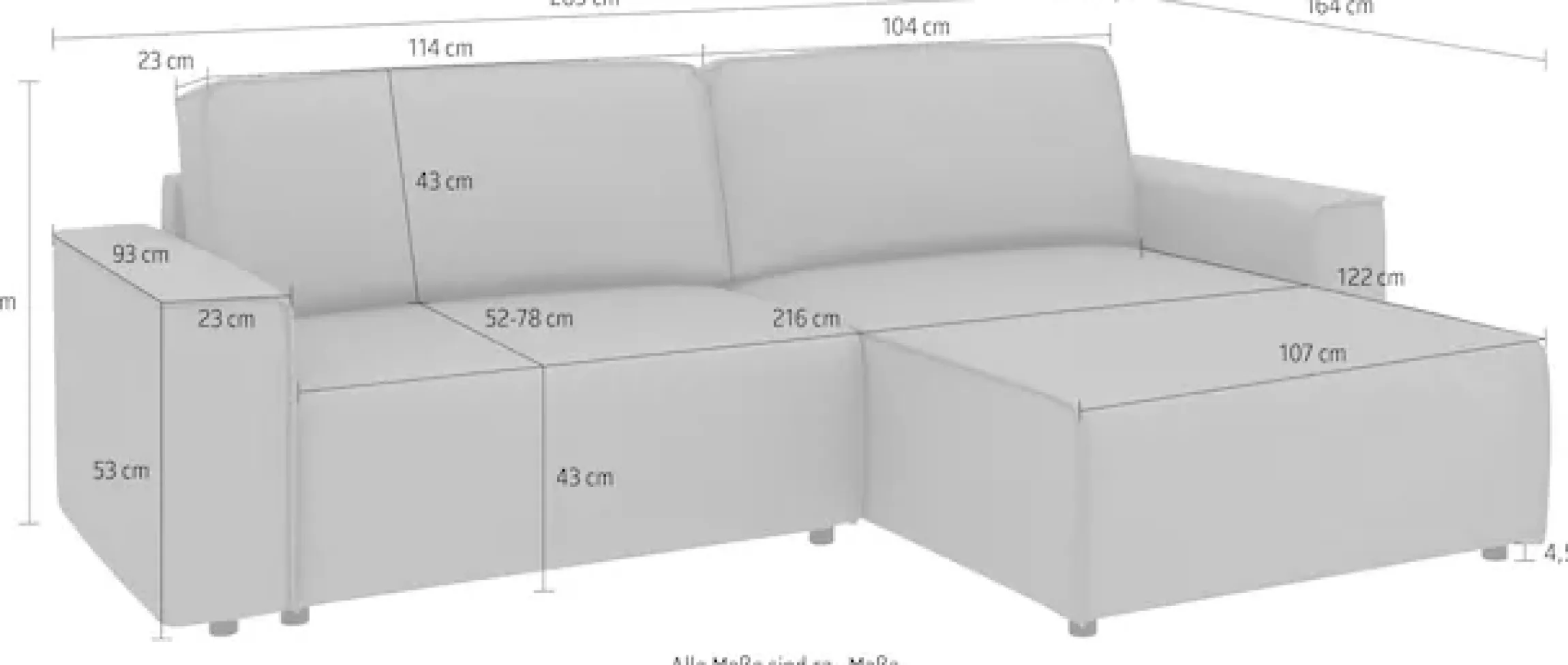 Home affaire Ecksofa »Chance, Recamiere beidseitig montierbar, Schlaffunktion, Breite 265 cm« in Struktur fein LINO, mit Schlaffunktion und Bettkasten