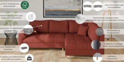 Home affaire Ecksofa »CHARRE L-Form mit Ottomane, Maße B/T/H: 231/161/81 cm« feine Steppung, lose Rücken- und Zierkissen, auch in Cord und Bouclé