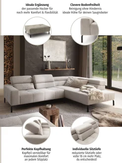 Home affaire Ecksofa »Claya Move, L-Form, Kopf- & Rückenverstellung, Breite 282 cm« Moderne Steppung, weicher Polsteraufbau & saugroboterfreundliche Höhe