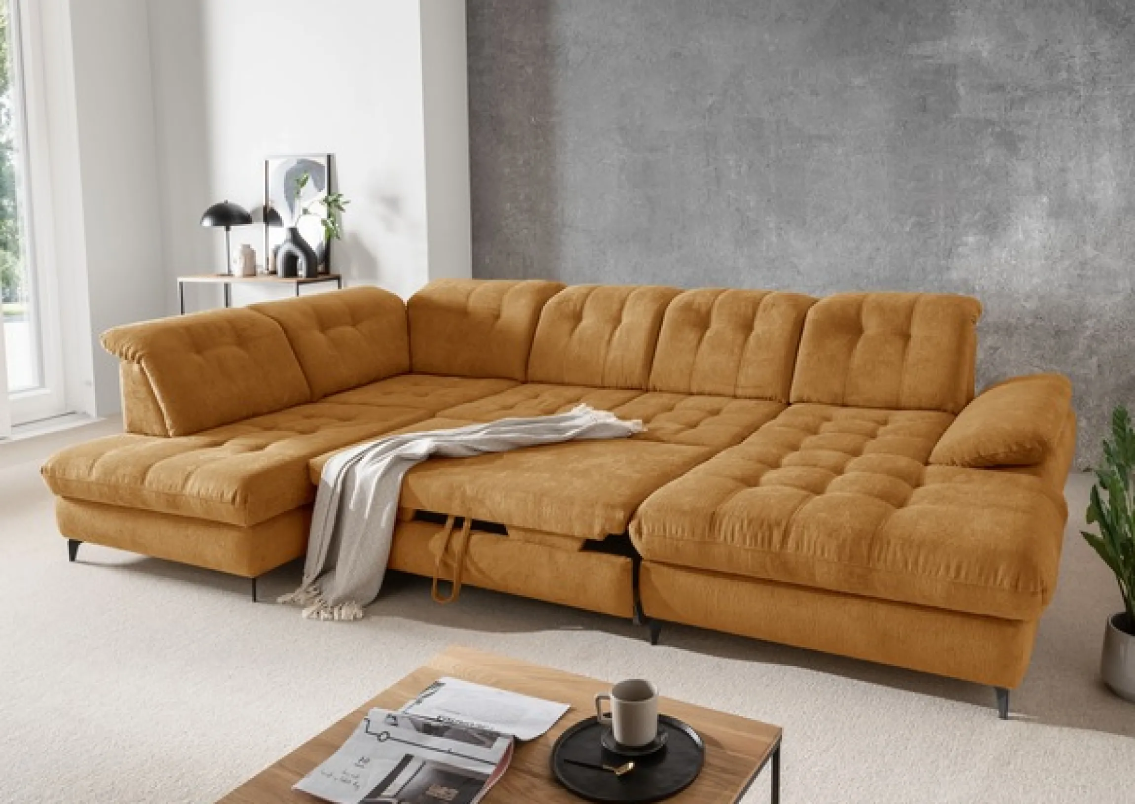 Home affaire Ecksofa »Delphino, Multifunktionen, 358 x 216 cm, modern & bequem« Microfaser, L-Form, Bettfunktion, Nierenkissen, Verstellungen