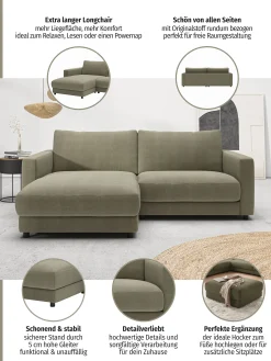 Home affaire Ecksofa »Ecksofa Jiro, L-Form, große Sitztiefe, Breite 226 cm« lose Sitz- & Rückenkissen, weicher Polsteraufbau, komfortabel & modern