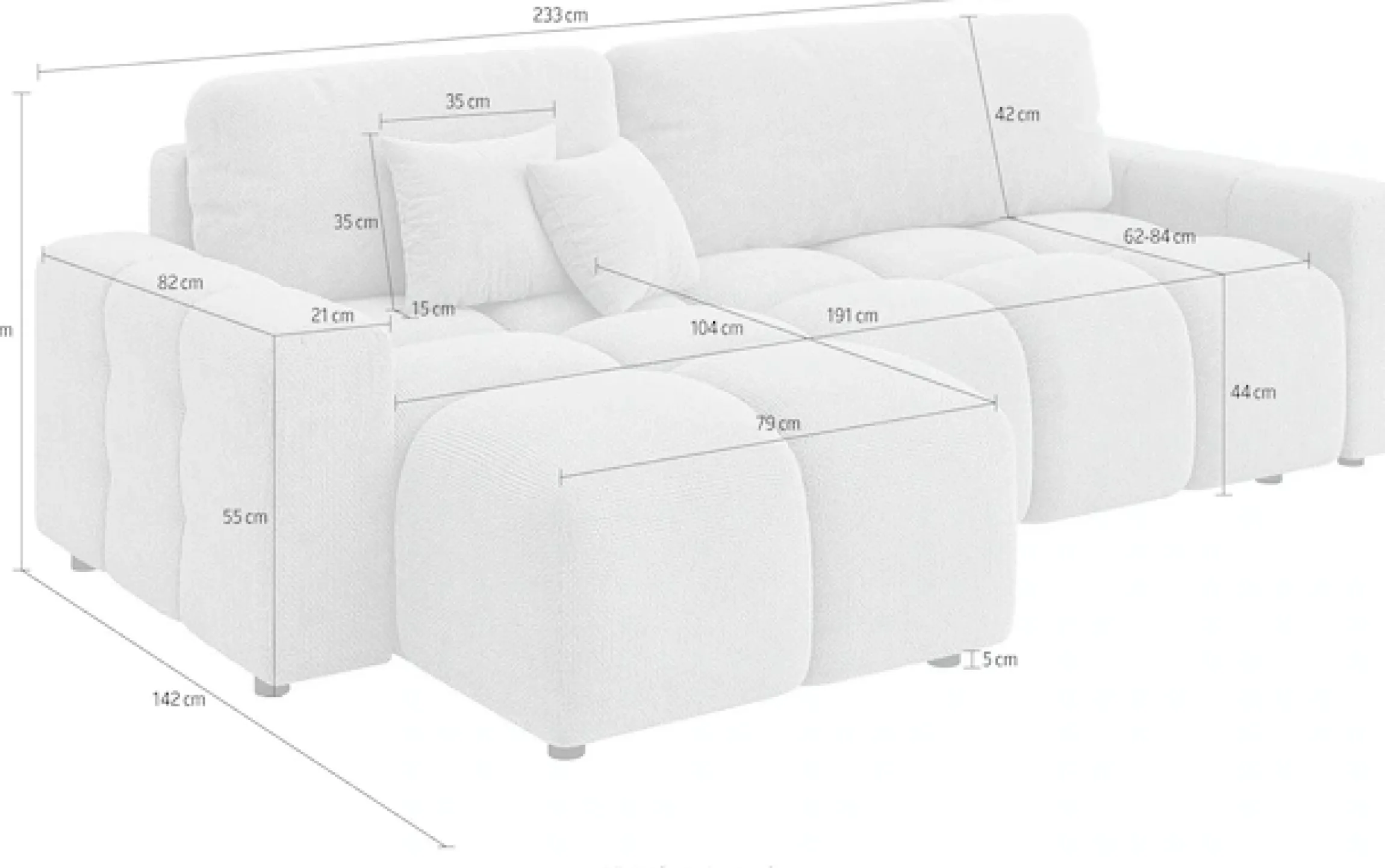 Home affaire Ecksofa »FELICI, Schlafsofa 233cm, L-Form mit Recamiere beidseitig montierbar« Designsofa mit Bettfunktion und Bettkasten, Maße B/T/H: 233/142/88 cm