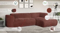 Home affaire Ecksofa »GENTON L-Form (257 cm), zeitlos & stilvolles Design,« Aufwendig gepolstert, in Cord, Chenille und Struktur