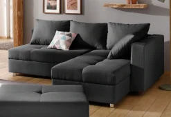 Home affaire Ecksofa »Italia L-Form, B: 217 cm, Schlaffunktion, Bettkasten« Federkern, frei stellbar, mit Zierkissen, Gästebettfunktion