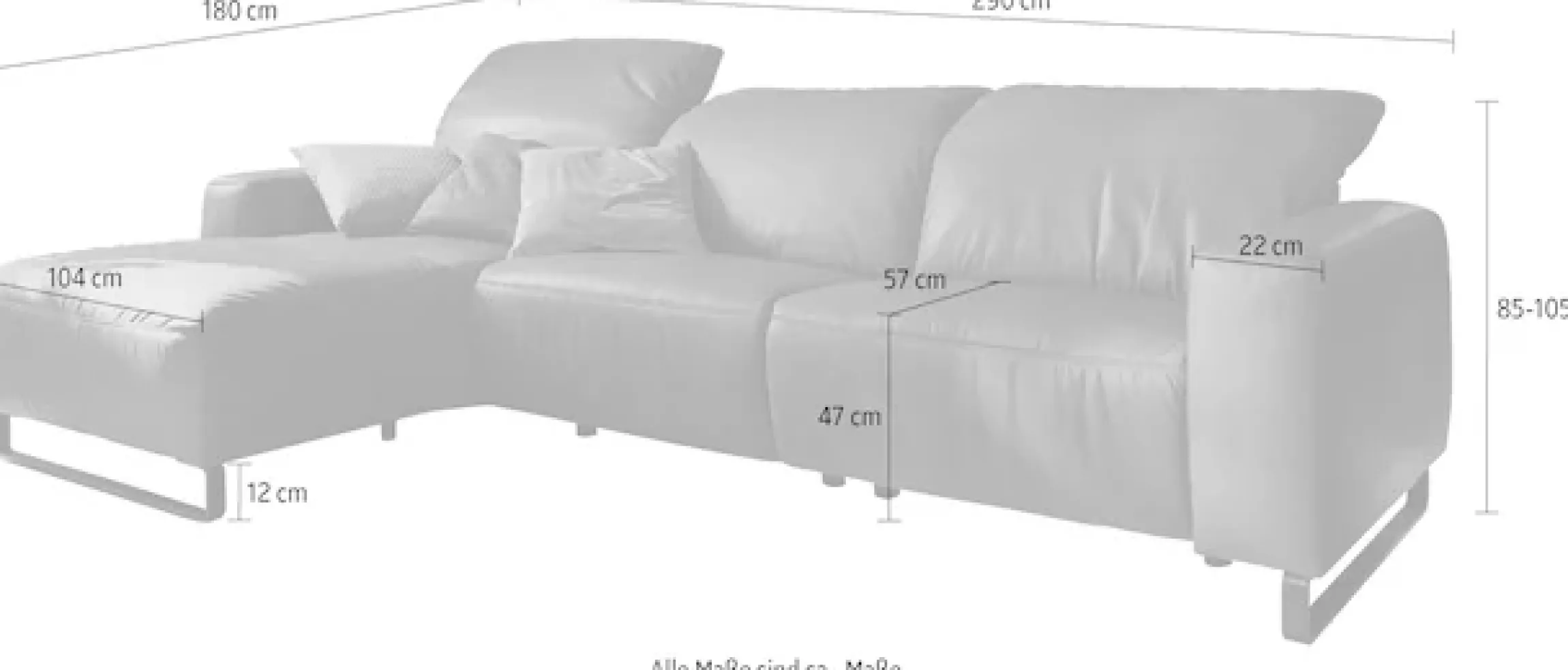 Home affaire Ecksofa »Juist L-Form« mit Kopfteilverstellung und schwarzen Metallkufen