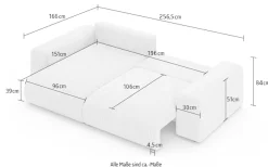Home affaire Ecksofa »LAKESIDE mit Bettfunktion und Bettkasten, B/T/H 257/166/84 cm« L-Form, Recamiere beidseitig montierbar, mit Wellenunterfederung
