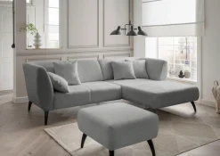 Home affaire Ecksofa »Lazio modern und bequem, schmale Armlehnen, tolle Detailverarbeitung« Holzfußfarbe wählbar, inkl. 4x Zierkissen