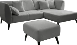 Home affaire Ecksofa »Lazio modern und bequem, schmale Armlehnen, tolle Detailverarbeitung« Holzfußfarbe wählbar, inkl. 4x Zierkissen