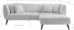 Home affaire Ecksofa »Lazio modern und bequem, schmale Armlehnen, tolle Detailverarbeitung« Holzfußfarbe wählbar, inkl. 4x Zierkissen