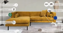 Home affaire Ecksofa »Lillibeth L-Form Designsofa, Maße B/T/H: 240/173/83 cm« Zierkissen als Wendekissen, in Samtoptik oder Cord
