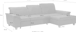 Home affaire Ecksofa »Lyla fester Sitzkomfort, bequeme Armlehnen, Breite 279cm, L-Form« mit Recamiere, wahlweise mit Rückenfunktion und zusätzlich mit Bett