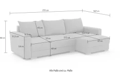 Home affaire Ecksofa »MAGHERA universell Schlafsofa mit Bettkasten, Maße B/T/H: 255/142/84cm« L-Form mit Recamiere rechts oder links montierbar, hoher Sitzkomfort