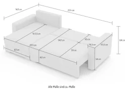 Home affaire Ecksofa »MAGHERA universell Schlafsofa mit Bettkasten, Maße B/T/H: 255/142/84cm« L-Form mit Recamiere rechts oder links montierbar, hoher Sitzkomfort
