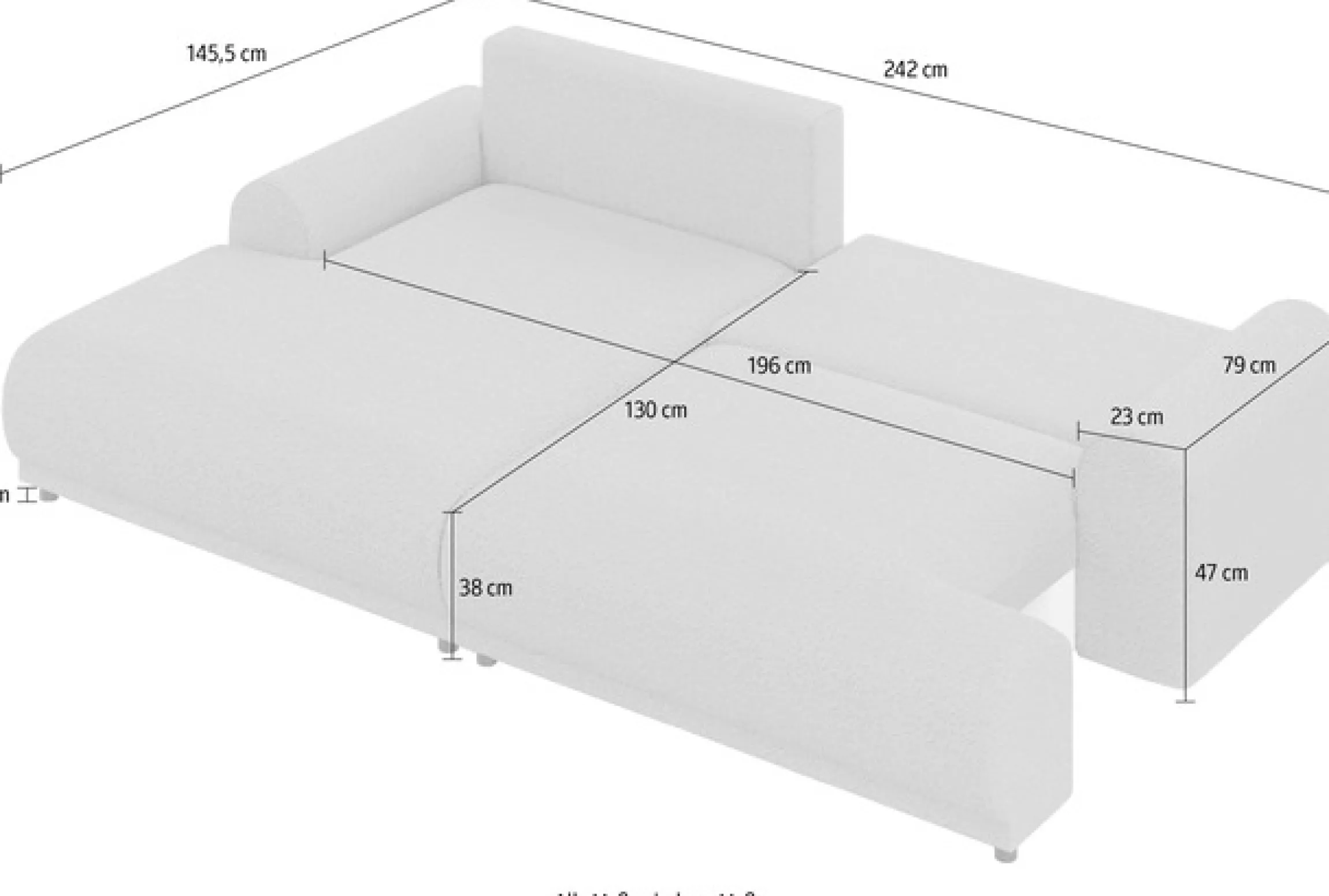 Home affaire Ecksofa »Marsby, mit Bettfunktion und Bettkasten, Maße: B/H/T 242/65/145 cm« L-Form mit Wellenunterfederung, Recamiere links oder rechts bestellbar