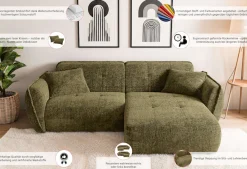 Home affaire Ecksofa »MIRELDA L-Form mit Steppungen, Recamiere rechts/links, Breite 253 cm« Sitztiefe 62 cm, elegant und bequem, 2 Zierkissen, belastbar bis 480kg