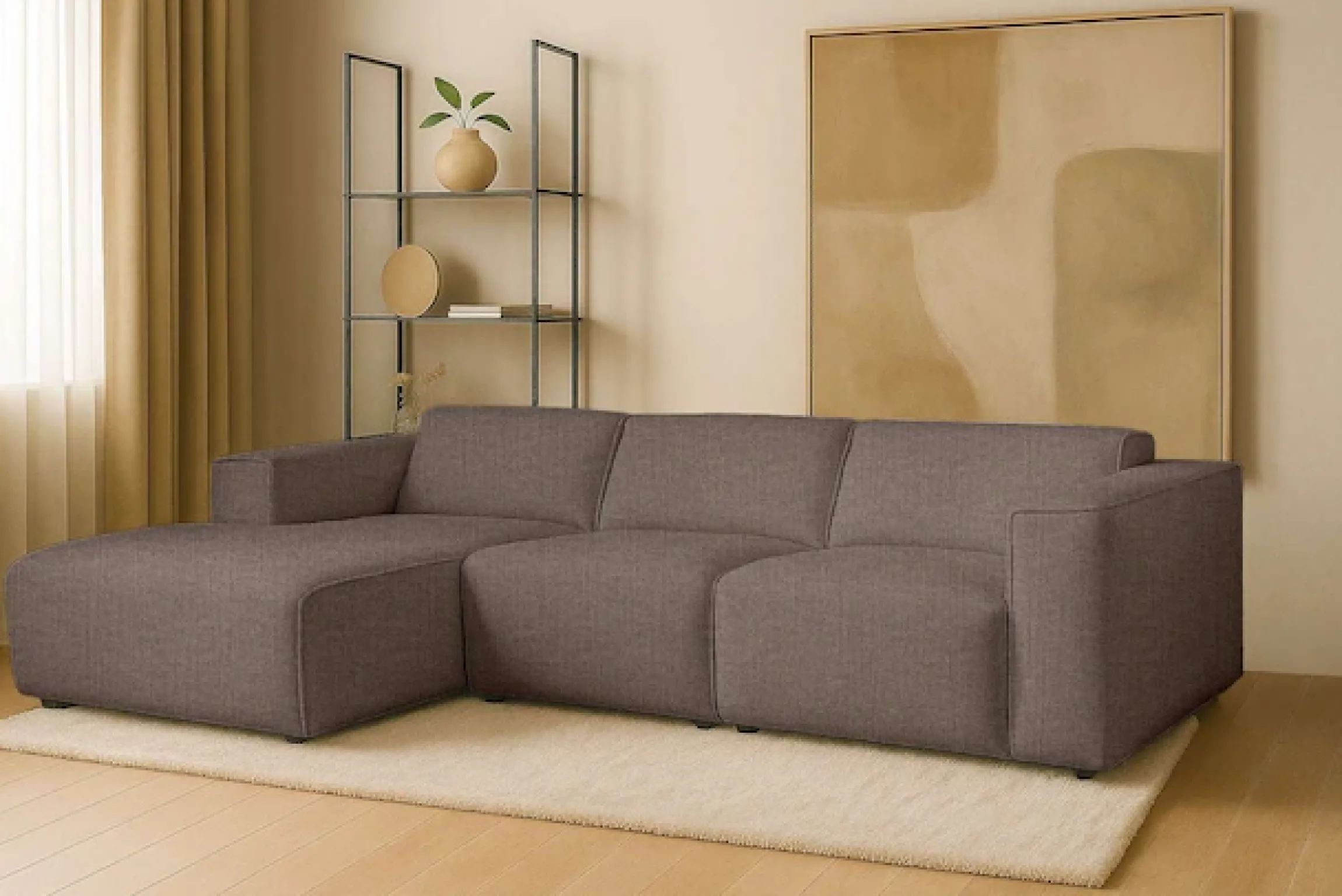 Home affaire Ecksofa »Noord mit Kedernaht, Breite 281 cm, L-Form« Cord, Struktur, Webstoff, mit Wellenunterfederung, Massivholzrahmen