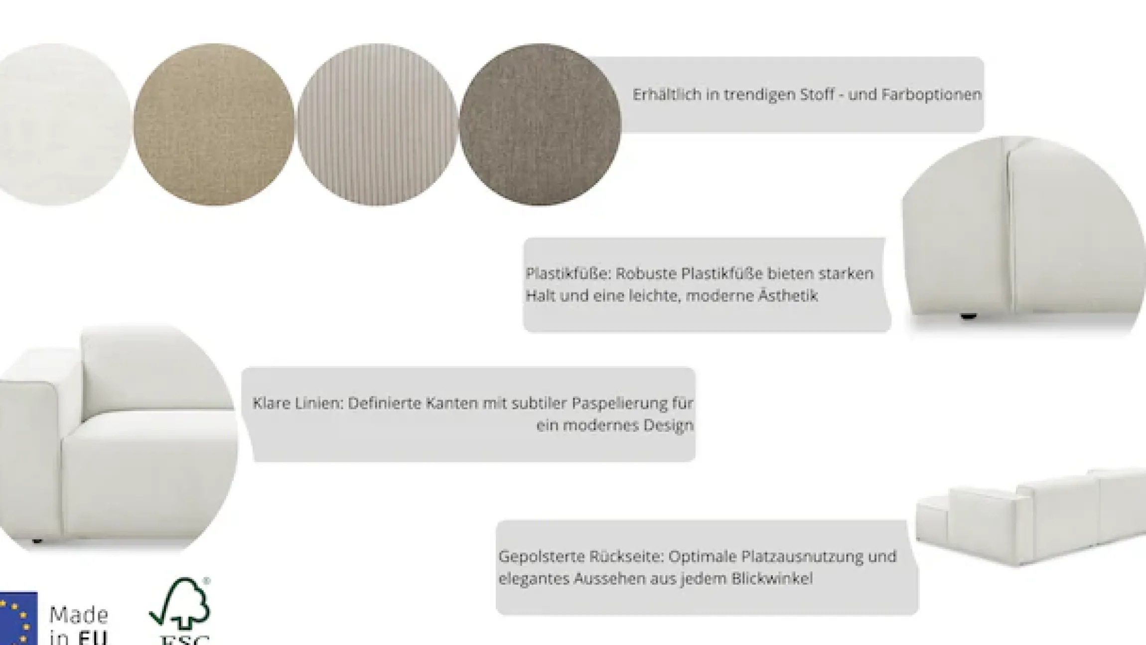 Home affaire Ecksofa »Noord mit Kedernaht, Breite 281 cm, L-Form« Cord, Struktur, Webstoff, mit Wellenunterfederung, Massivholzrahmen