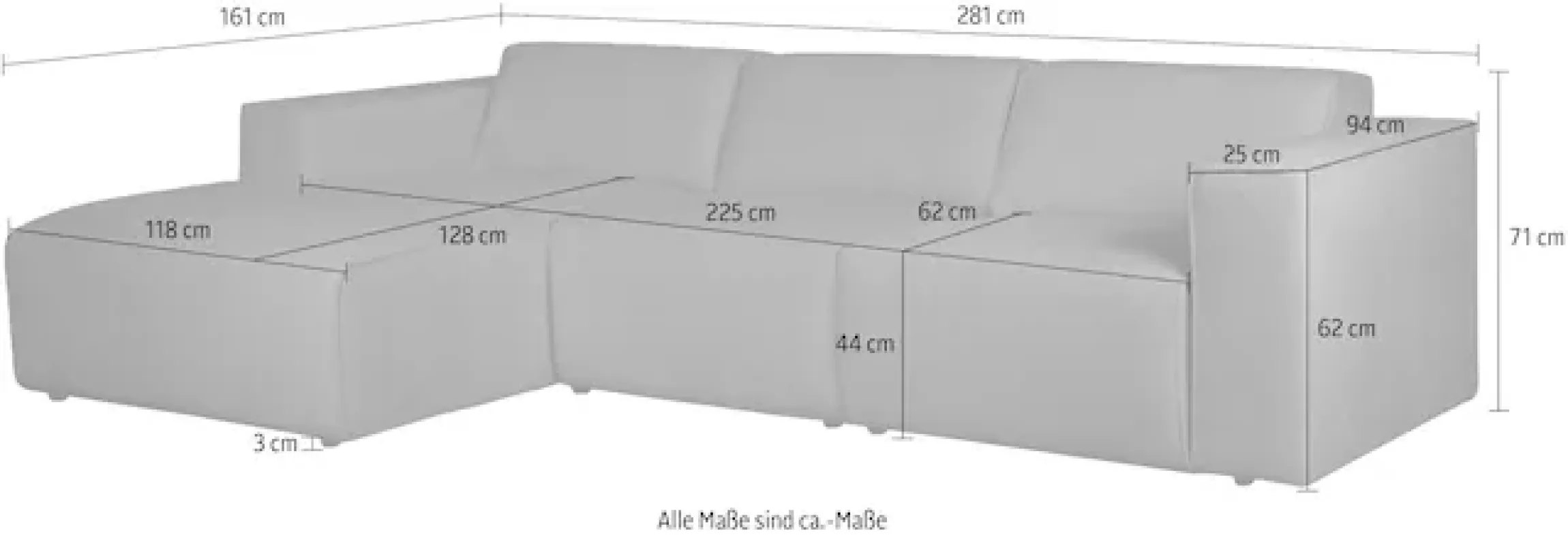Home affaire Ecksofa »Noord mit Kedernaht, Breite 281 cm, L-Form« Cord, Struktur, Webstoff, mit Wellenunterfederung, Massivholzrahmen