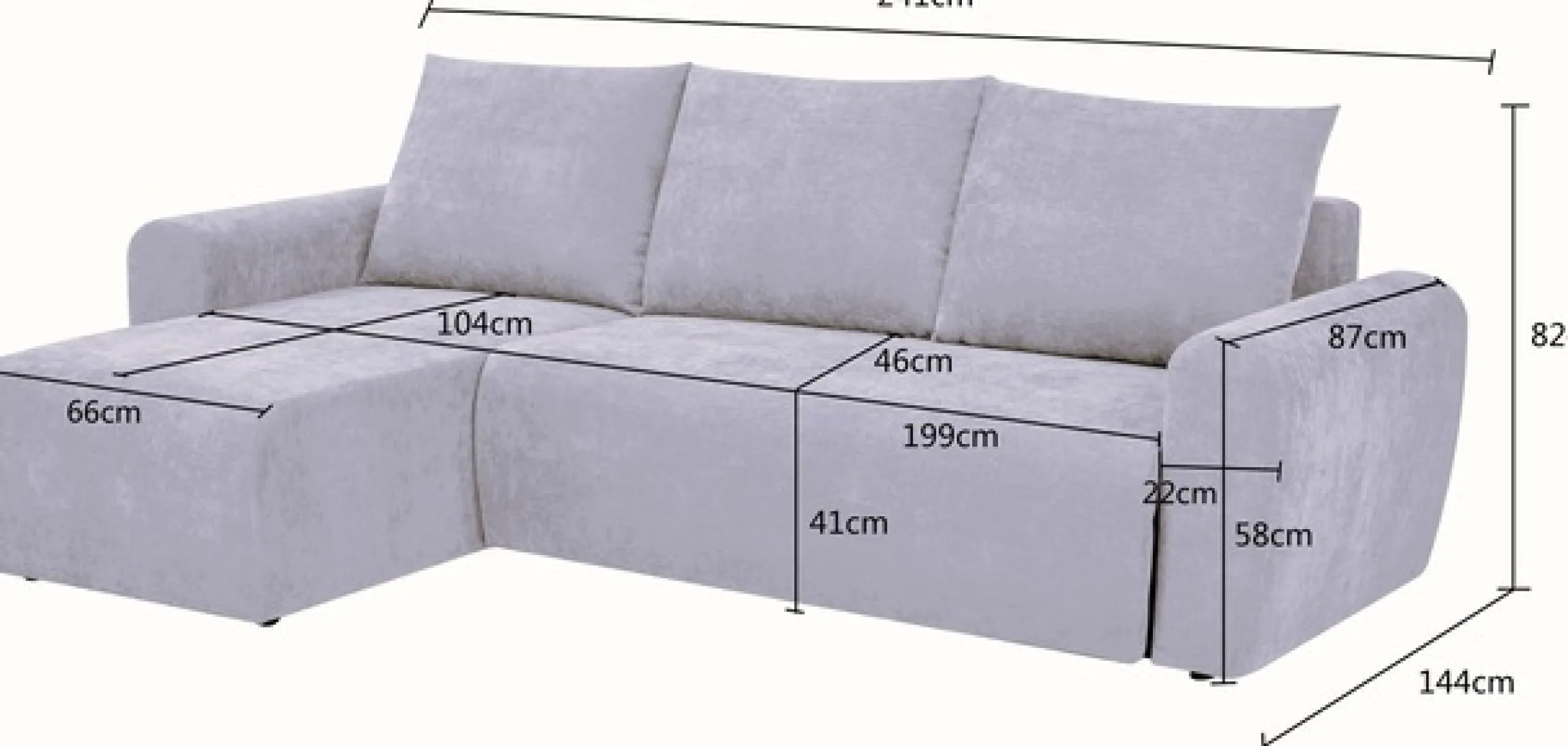 Home affaire Ecksofa »Nortrud-Uni, 241 cm, L-Form, mit Schlaffunktion u. Bettkasten« Recamiere rechts / links montierbar, Feinstruktur-Bezug