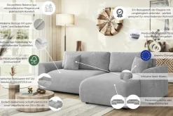 Home affaire Ecksofa »VasbySuyal Schlafsofa 235cm L-Form mit Recamiere beidseitig montierbar« Designsofa mit Bettfunktion und Bettkasten, Maße B/T/H: 235/138/80 cm