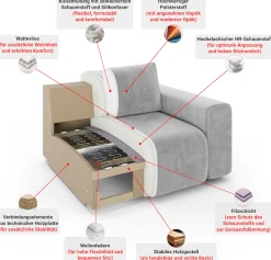 Home affaire Ecksofa »VasbySuyal Schlafsofa 235cm L-Form mit Recamiere beidseitig montierbar« Designsofa mit Bettfunktion und Bettkasten, Maße B/T/H: 235/138/80 cm