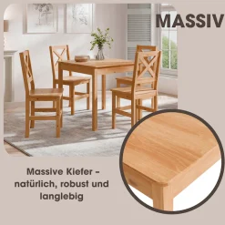 Home affaire Esstisch »Malmö« Holztisch aus Kiefer Massivholz naturfarbig, erhältich in 80 und 120cm
