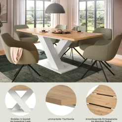 Home affaire Esstisch »Motus, ausziehbar 150 -190 cm, inklusive 40 cm Einlegeplatte« Set, 1 Stk. tlg. X-Gestell mit Bodenplatte, Tisch, Küchentisch, Esszimmer, Küche