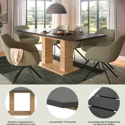 Home affaire Esstisch »Motus, ausziehbar 150 -190 cm, inklusive 40 cm Einlegeplatte« Set, 1 Stk. tlg. Doppelsäulengestell mit Bodenplatte, Tisch, Esstisch, Küche