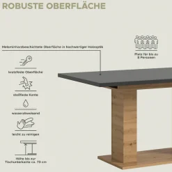 Home affaire Esstisch »Motus, ausziehbar 150 -190 cm, inklusive 40 cm Einlegeplatte« Set, 1 Stk. tlg. Doppelsäulengestell mit Bodenplatte, Tisch, Esstisch, Küche