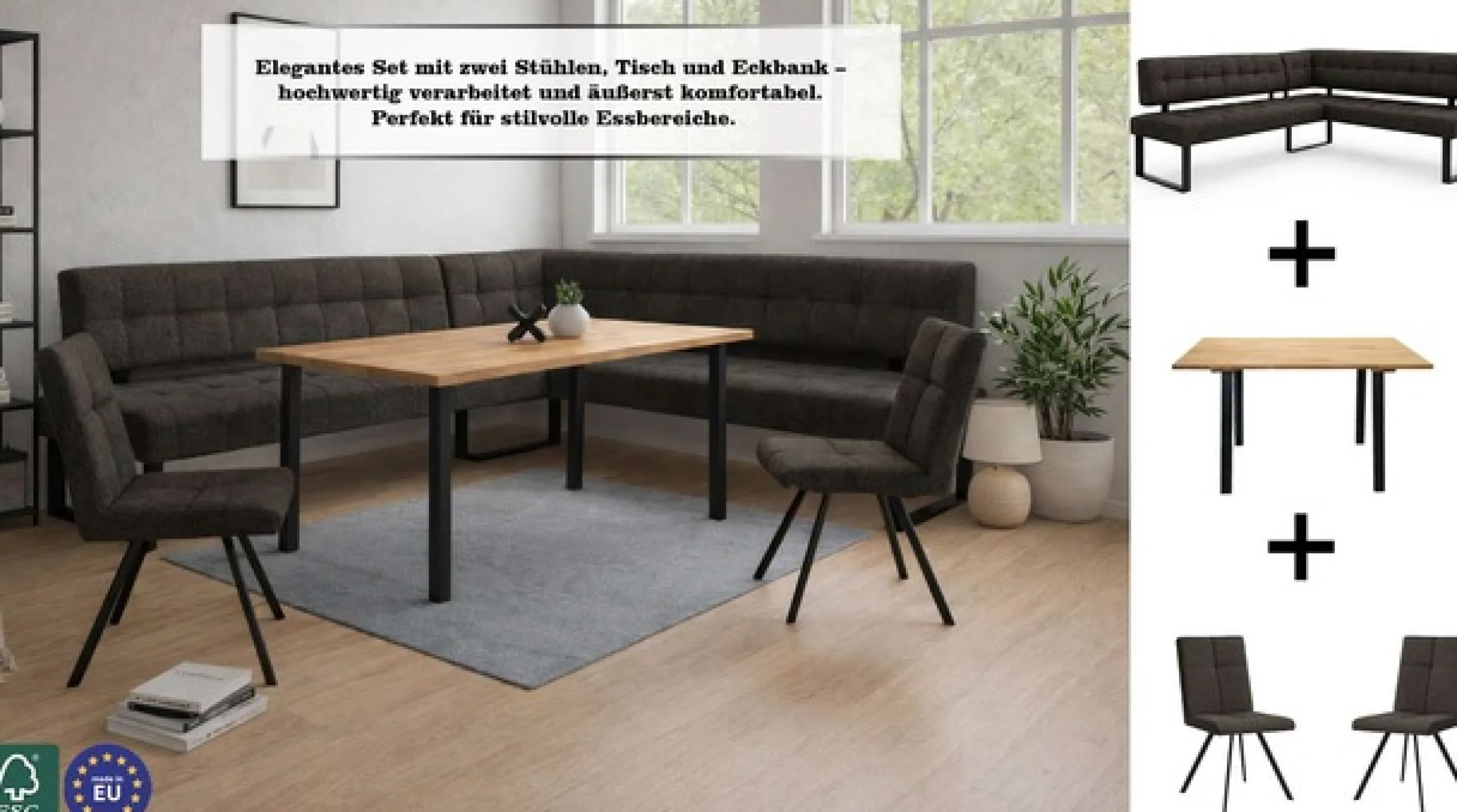 Home affaire Esszimmerstuhl »Mia Essstuhl, Wohnstuhl, Polsterstuhl, 4-Fußstuhl« (Set) 2 Stk.mit schwarz pulverbeschichteten Metallbeinen, gepolstert, modern