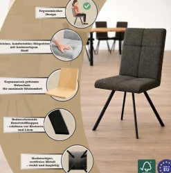 Home affaire Esszimmerstuhl »Mia Essstuhl, Wohnstuhl, Polsterstuhl, 4-Fußstuhl« (Set) 2 Stk.mit schwarz pulverbeschichteten Metallbeinen, gepolstert, modern