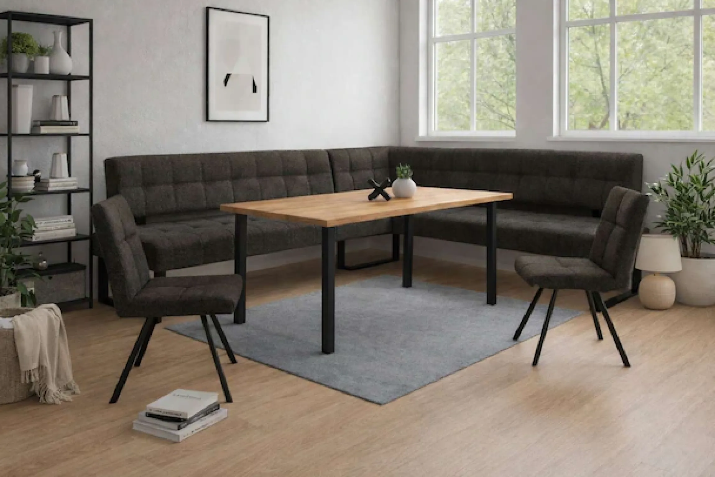Home affaire Esszimmerstuhl »Mia Essstuhl, Wohnstuhl, Polsterstuhl, 4-Fußstuhl« (Set) 2 Stk.mit schwarz pulverbeschichteten Metallbeinen, gepolstert, modern